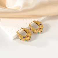1 Pair Elegant Simple Style U Shape Plating Inlay 304 Stainless Steel Rhinestones 18K Gold Plated Earrings main image 5