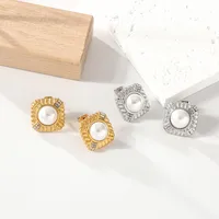 1 Pair Elegant Retro Classic Style Square 304 Stainless Steel 18K Gold Plated Ear Studs main image 2