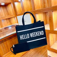 Women's Large Oxford Cloth Letter Elegant Streetwear Square Buckle Tote Bag sku image 4