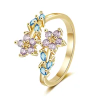 Copper Inlay Flower Zircon Open Rings main image 3