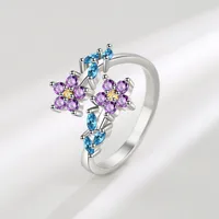 Copper Inlay Flower Zircon Open Rings main image 4