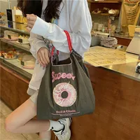 Women's Embroidered Shopping Bag Donut Large Capacity Portable Canvas Bag Environmental Protection Supermarket Portable Foldable Shoulder Bag main image 1