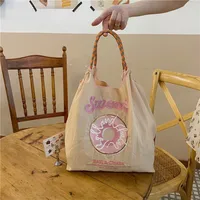 Women's Embroidered Shopping Bag Donut Large Capacity Portable Canvas Bag Environmental Protection Supermarket Portable Foldable Shoulder Bag main image 4