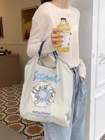 Women's Embroidered Shopping Bag Donut Large Capacity Portable Canvas Bag Environmental Protection Supermarket Portable Foldable Shoulder Bag sku image 6