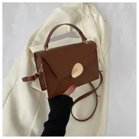 Women's Small Pu Leather Color Block Classic Style Square Flip Cover Shoulder Bag Handbag sku image 3