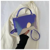 Women's Small Pu Leather Color Block Classic Style Square Flip Cover Shoulder Bag Handbag sku image 4