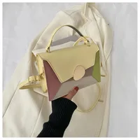 Women's Small Pu Leather Color Block Classic Style Square Flip Cover Shoulder Bag Handbag sku image 2