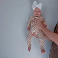 Spring And Summer  Baby Bamboo Fiber Climbing Clothing Baby Black And White Lattice Haggit Ringsuit   Baby Clothing main image 2