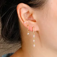 3 Pieces Set Classic Style Solid Color Inlay Copper Zircon 18K Gold Plated Dangling Earrings Drop Earrings main image 1