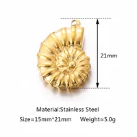 3 PCS/Package 15 * 21mm 304 Stainless Steel 18K Gold Plated Conch Pendant main image 5