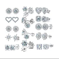 Sterling Silver Inlay Geometric Moissanite Ear Studs main image 1