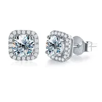 Sterling Silver Inlay Geometric Moissanite Ear Studs sku image 6