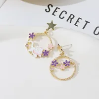 1 Pair Cute Flower Enamel Inlay Alloy Rhinestones Pearl Drop Earrings sku image 1