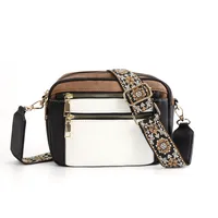 In Stock  Hot Sale Quilted Embroidered Plaid Color Matching Retro Shoulder Bag Zipper Shoulder Strap Messenger Bag Wallet Small Square Bag sku image 3