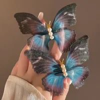 Women's Elegant Butterfly Gauze Inlay Artificial Pearls Hair Clip sku image 2