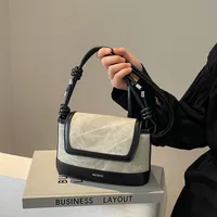 Women's Pu Leather Color Block Classic Style Sewing Thread Square Flip Cover Crossbody Bag main image 2