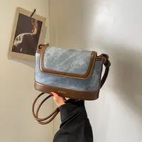 Women's Pu Leather Color Block Classic Style Sewing Thread Square Flip Cover Crossbody Bag main image 5