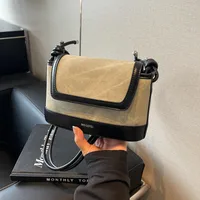 Women's Pu Leather Color Block Classic Style Sewing Thread Square Flip Cover Crossbody Bag sku image 2