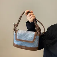 Women's Pu Leather Color Block Classic Style Sewing Thread Square Flip Cover Crossbody Bag sku image 3