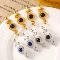 1 Pair Retro British Style Round Snake Plating Inlay 304 Stainless Steel Natural Stone Agate 18K Gold Plated Ear Studs main image 1