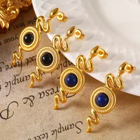 1 Pair Retro British Style Round Snake Plating Inlay 304 Stainless Steel Natural Stone Agate 18K Gold Plated Ear Studs main image 5