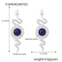 1 Pair Retro British Style Round Snake Plating Inlay 304 Stainless Steel Natural Stone Agate 18K Gold Plated Ear Studs sku image 2