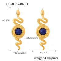 1 Pair Retro British Style Round Snake Plating Inlay 304 Stainless Steel Natural Stone Agate 18K Gold Plated Ear Studs main image 10