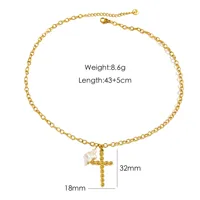 Wholesale Jewelry IG Style Baroque Style Simple Style Cross 304 Stainless Steel Baroque Pearl 14K Gold Plated Polishing Pendant Necklace sku image 1