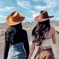 Women's Retro Vacation Solid Color Wide Eaves Cowboy Hat main image 2