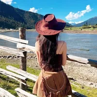 Women's Retro Vacation Solid Color Wide Eaves Cowboy Hat main image 4