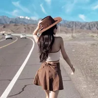 Women's Retro Vacation Solid Color Wide Eaves Cowboy Hat main image 5