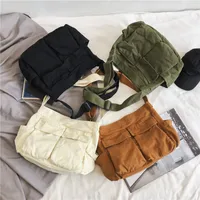 Women's Medium Canvas Solid Color Streetwear Square Zipper Messenger Bag main image 4