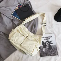 Women's Medium Canvas Solid Color Streetwear Square Zipper Messenger Bag sku image 1