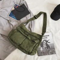 Women's Medium Canvas Solid Color Streetwear Square Zipper Messenger Bag sku image 3