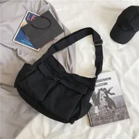 Women's Medium Canvas Solid Color Streetwear Square Zipper Messenger Bag sku image 4