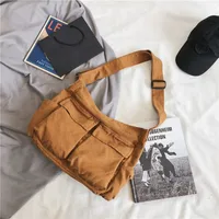 Women's Medium Canvas Solid Color Streetwear Square Zipper Messenger Bag sku image 2