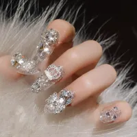 Wearing Nail Finished Nail Art 24 Pieces Boxed Fake Nails Wholesale Shining Gem Bride Nail Art Patch U36 main image 2