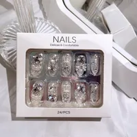 Wearing Nail Finished Nail Art 24 Pieces Boxed Fake Nails Wholesale Shining Gem Bride Nail Art Patch U36 sku image 1