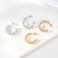 1 Pair Elegant C Shape 304 Stainless Steel 18K Gold Plated Ear Studs main image 1