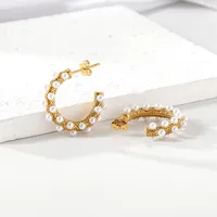 1 Pair Elegant C Shape 304 Stainless Steel 18K Gold Plated Ear Studs main image 3
