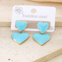 1 Pair Vintage Style Heart Shape 304 Stainless Steel 18K Gold Plated Drop Earrings main image 5