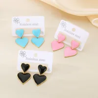 1 Pair Vintage Style Heart Shape 304 Stainless Steel 18K Gold Plated Drop Earrings main image 2