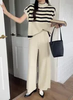 Daily Women's Casual Stripe Polyester Contrast Binding Pants Sets Pants Sets sku image 3