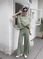 Daily Women's Casual Stripe Polyester Contrast Binding Pants Sets Pants Sets sku image 5