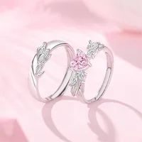 Copper Inlay Leaf Zircon Couple Rings main image 2