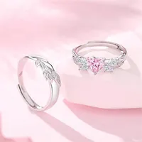 Copper Inlay Leaf Zircon Couple Rings main image 1