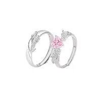 Copper Inlay Leaf Zircon Couple Rings main image 3