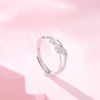 Copper Inlay Leaf Zircon Couple Rings sku image 1