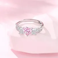 Copper Inlay Leaf Zircon Couple Rings sku image 2