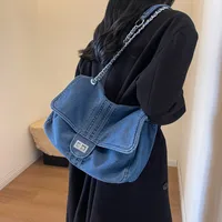 Retro Casual Denim Tote Bag For Women  Autumn New Large Capacity Chain High-grade Shoulder Messenger Bag main image 1